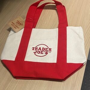 TRADER JOES Red and Cream MINI Tote Bag